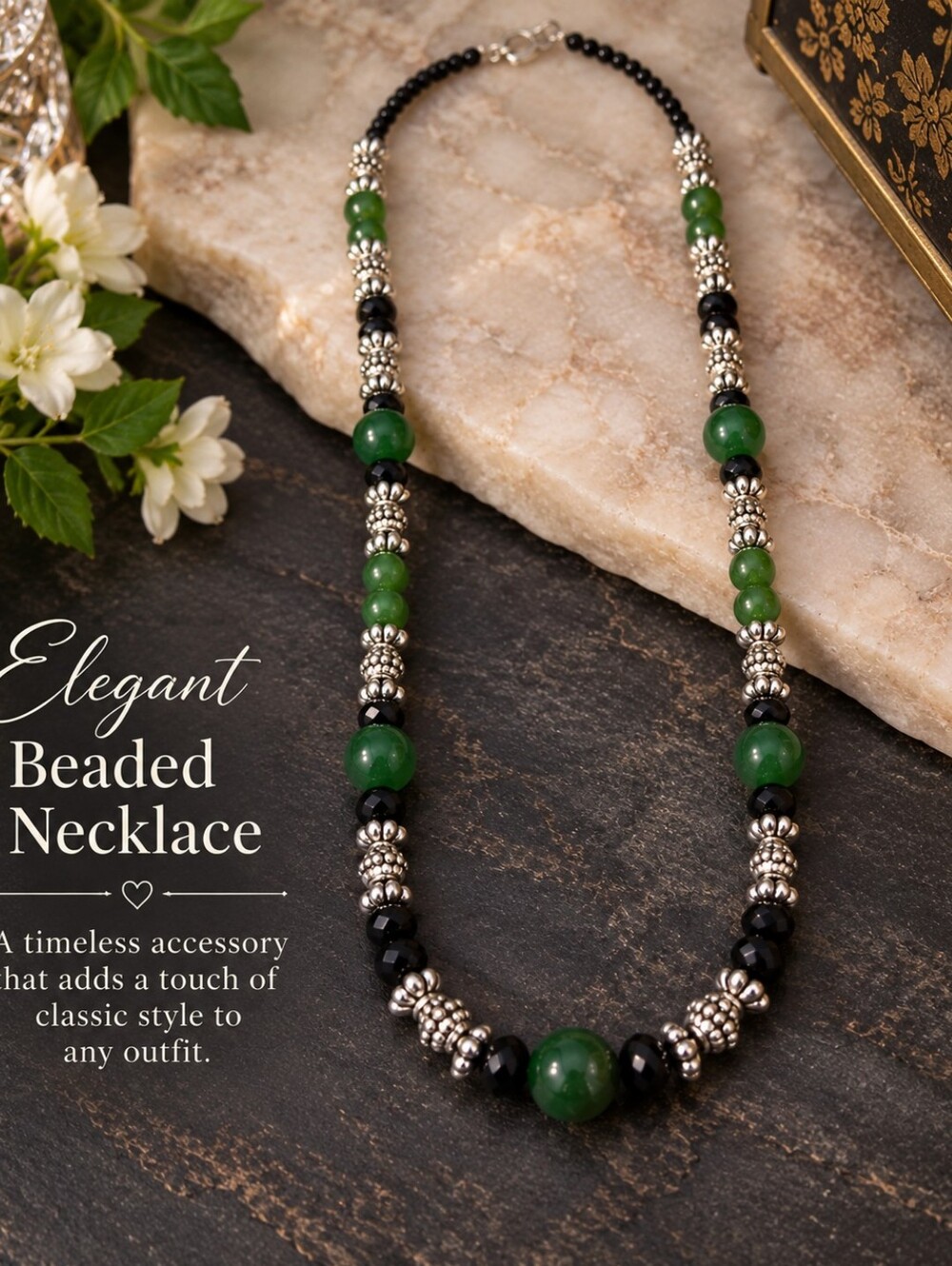 Elegant Green and Black Beaded Necklace